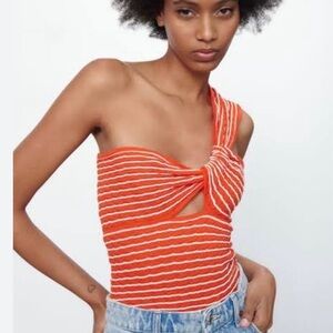 Zara One Shoulder Striped Top
